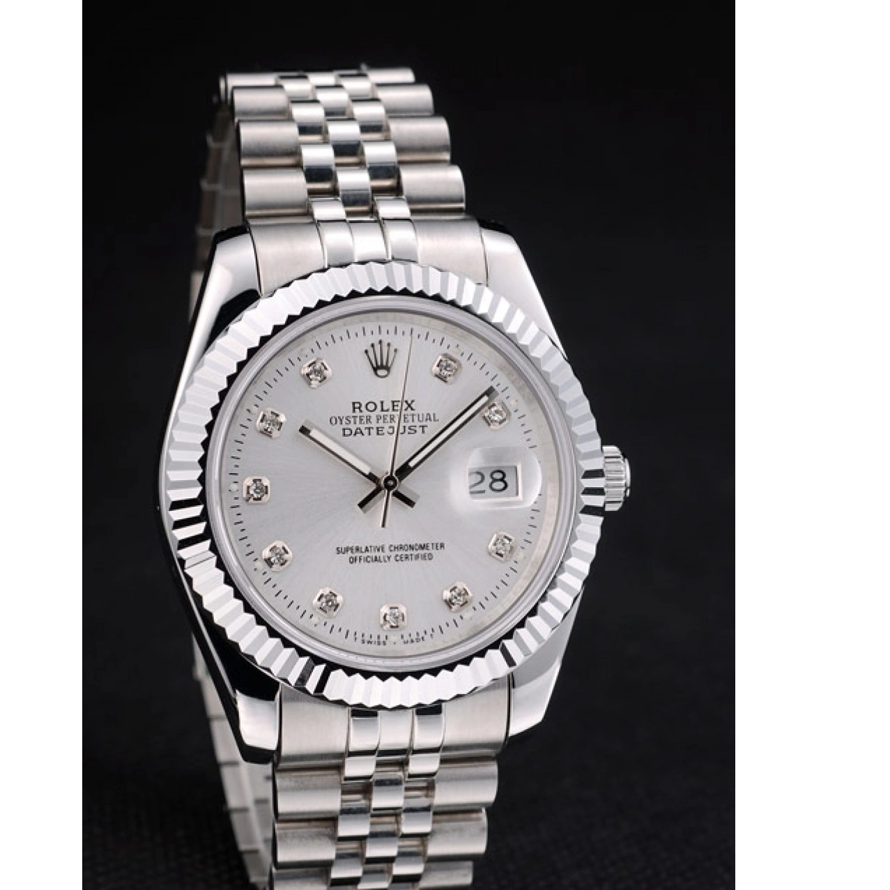 MiroTime 0716 Rolex Swiss DateJust Stainless Steel Ribbed Bezel Silver Dial 41996